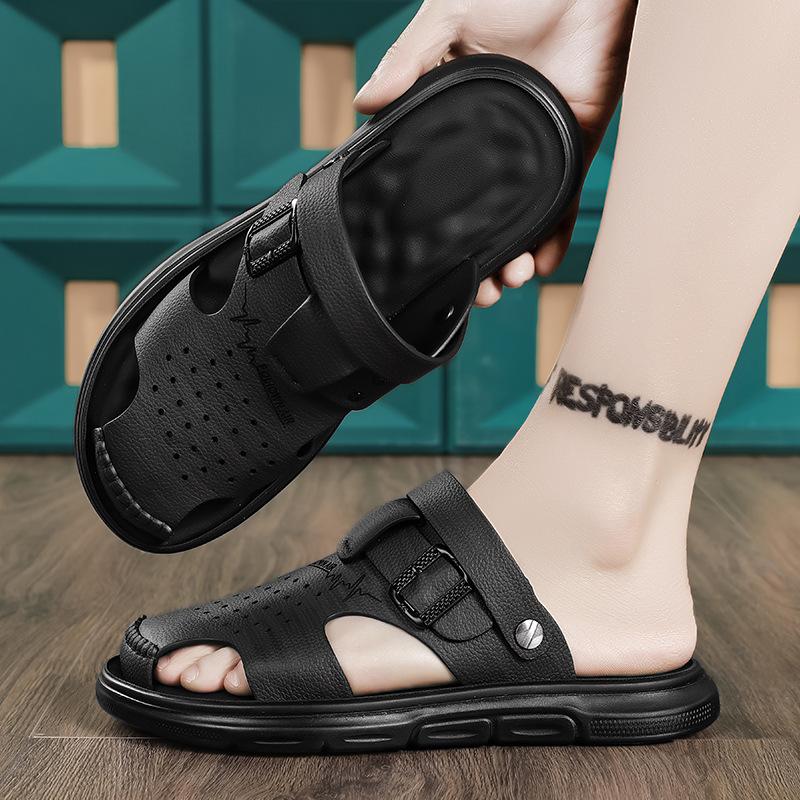Sandals Summer New Trend Fashion Dual-purpose Bag Head Slippers Thick-soled Leather Middle-aged Dad Beach Shoes