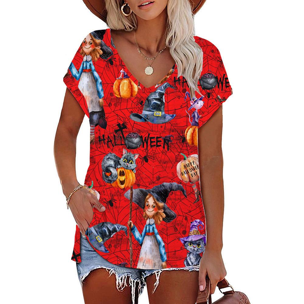 Women's T-shirt 3D Pattern Printed Casual Short Sleeved V-Neck Top Fashionable Street Women's Clothing