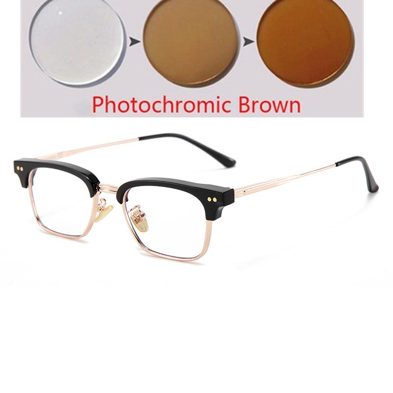 Anti Blue Ray Half Rim Square Myopia Glasses Finished Metal Rice Nail Frame Student Prescription Spectacles 0 -0.5 -0.75 To -6.0