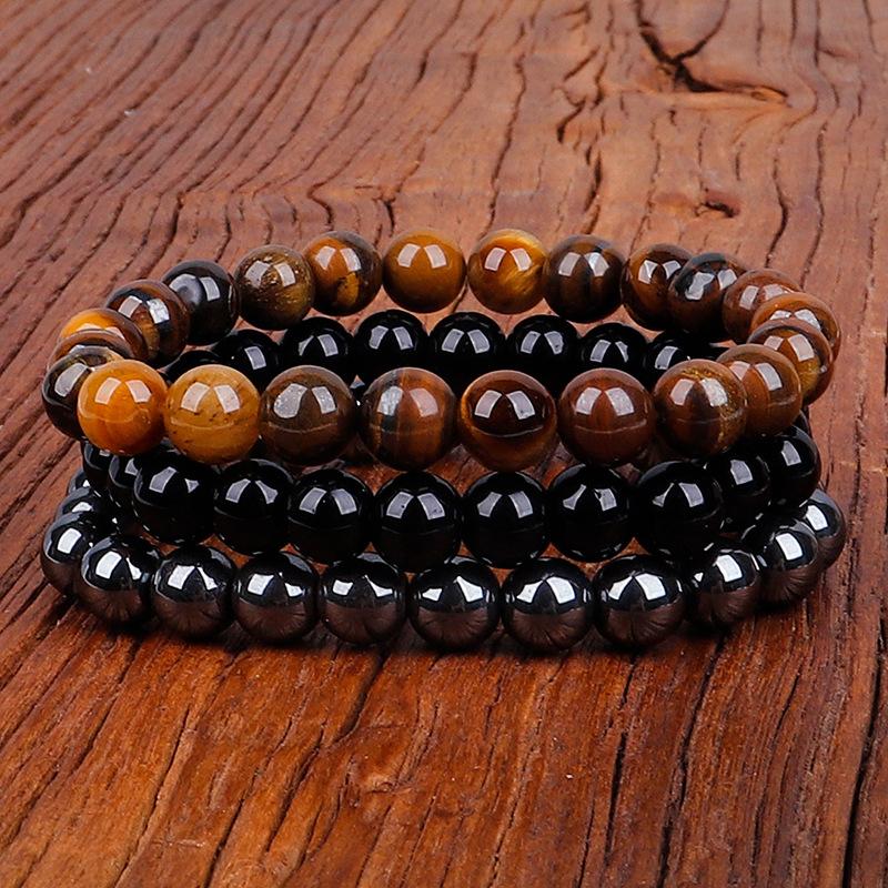 8mm Natural Stone Bracelet 3Pcs 1Set Rhodonite Rose Pink Quartzs  Amethysts Hematite Bracelets For Women Men Zircon