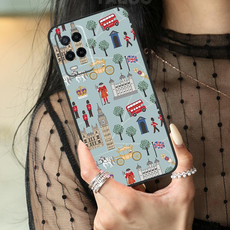 London Red Bus Big Ben Case For Oppo A78 A98 A18 A38 A58 A60 A80 A40 A96 A76 A16 A94 A74 A54 A15 A17 A57 A77 A5 Pro