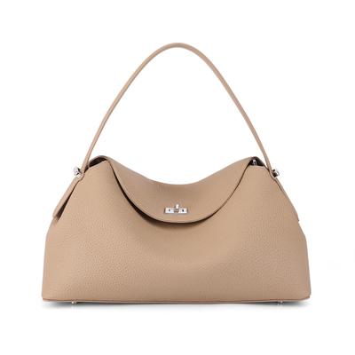 Imeetu Cowhide Leather Handbag with Adjustable Shoulder Strap, Greige