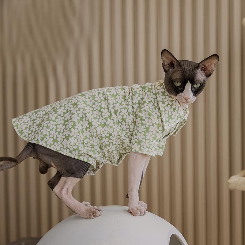 Summer Sphynx Hairless Floral Shirt Cat Clothes for Cat Devon Rex Conis Cat Costume Kitten Outfits Sphynx Cat Dress Pet Supplier