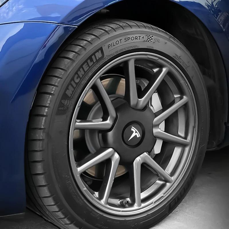 4 st/180 mm Bilhjulnavskåpa Emblem Bilnavkapslar Tillbehör För Tesla För Tesla Model 3 2017 2018 2019 2020 2021 2022 2023