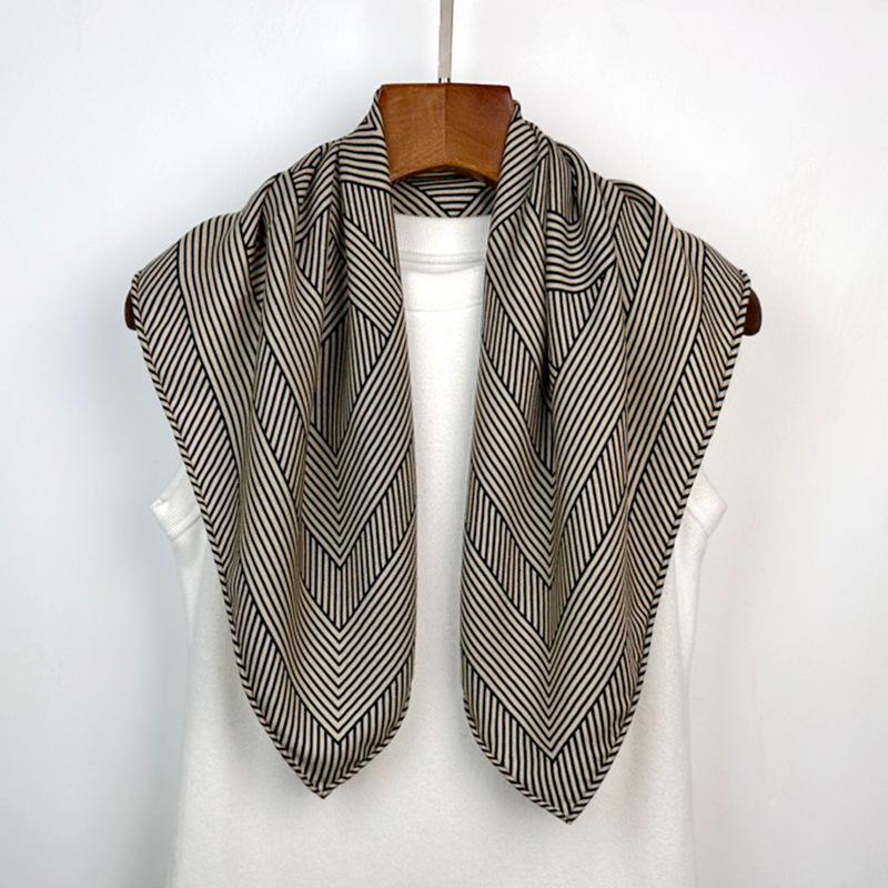 Silk Wool 65 Square Scarf: Simple Stripe Double-Sided Mulberry Silk Wool Shawl for Autumn and Winter