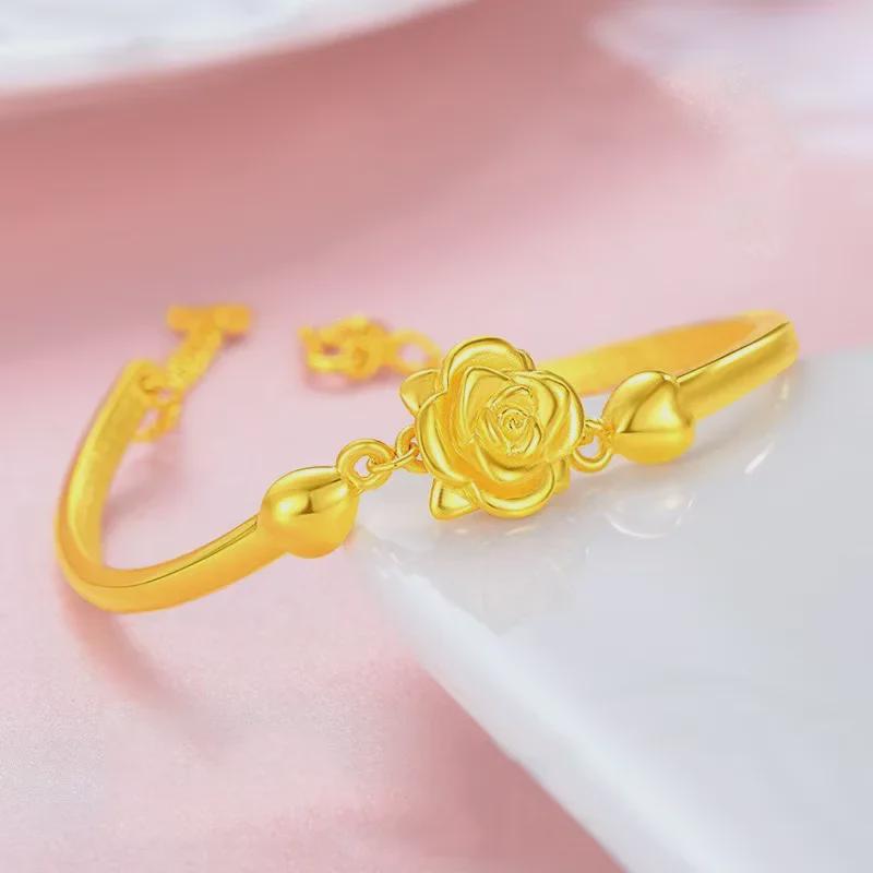 Brățară cu mărgele de nisip auriu vietnamez roz: Modă placată cu aur pentru un cadou simplu, elegant