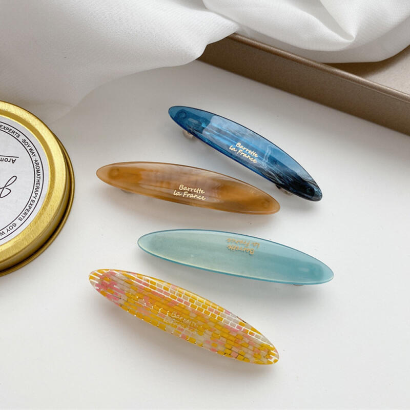 French pin oval vivid side hair bangs automatic pin Yellow