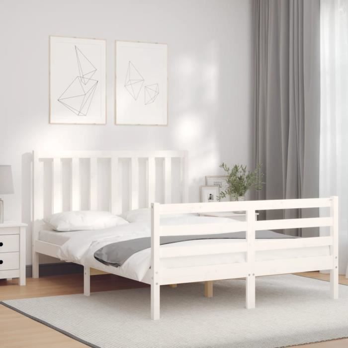VidaXL Bed Frame with Headboard White 140x200 Cm Solid Wood 3193857
