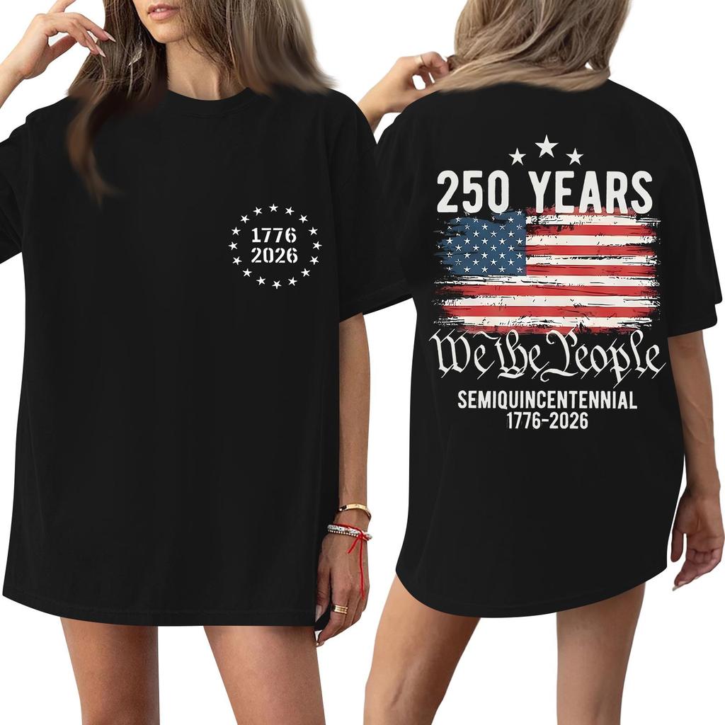 Women's Fashionable Casual Short-Sleeve Round Neck Printed T-Shirt For The 250th Anniversary Of The Founding Of The United States