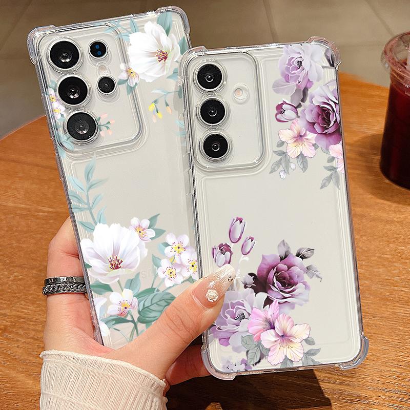 Flowers Floral Pattern Phone Case For Samsung Galaxy S26 S25 S24 S23 Ultra S22 Plus S21 S24 S25 FE Clear Shockproof Soft Cover