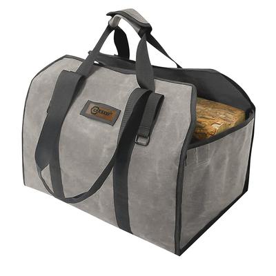 CARBABY Firewood Bag, 2-Way Log Carry with Handle, Waterproof Canvas Stove Accessory (Gray)