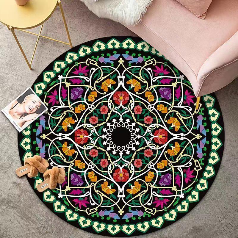 Vintage Crystal Velvet Round Carpet - Large Area Living Room Coverage