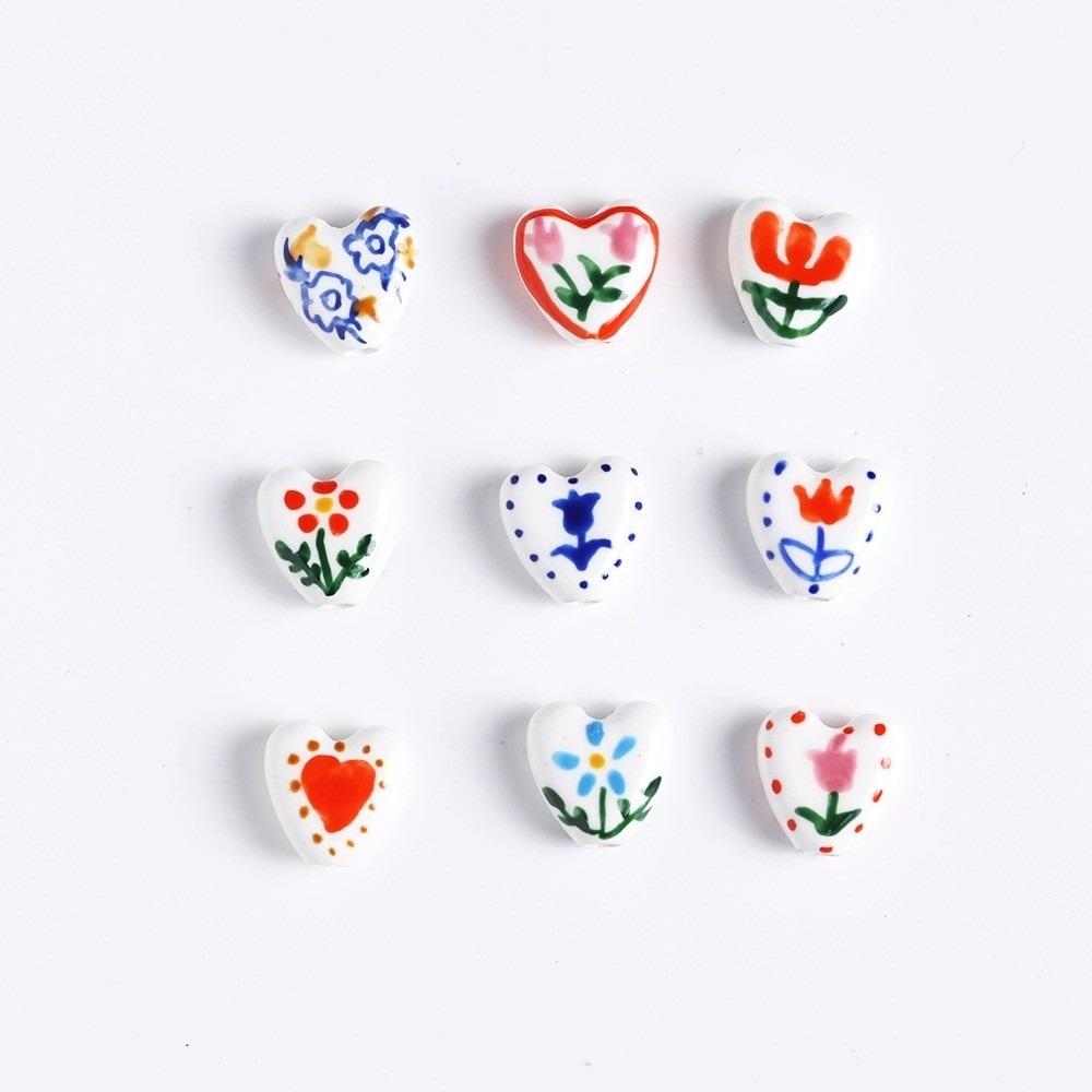 5pcs/set Small Heart Shape Ceramic Beads Double Sided Porcelain Beads  Bracelet
