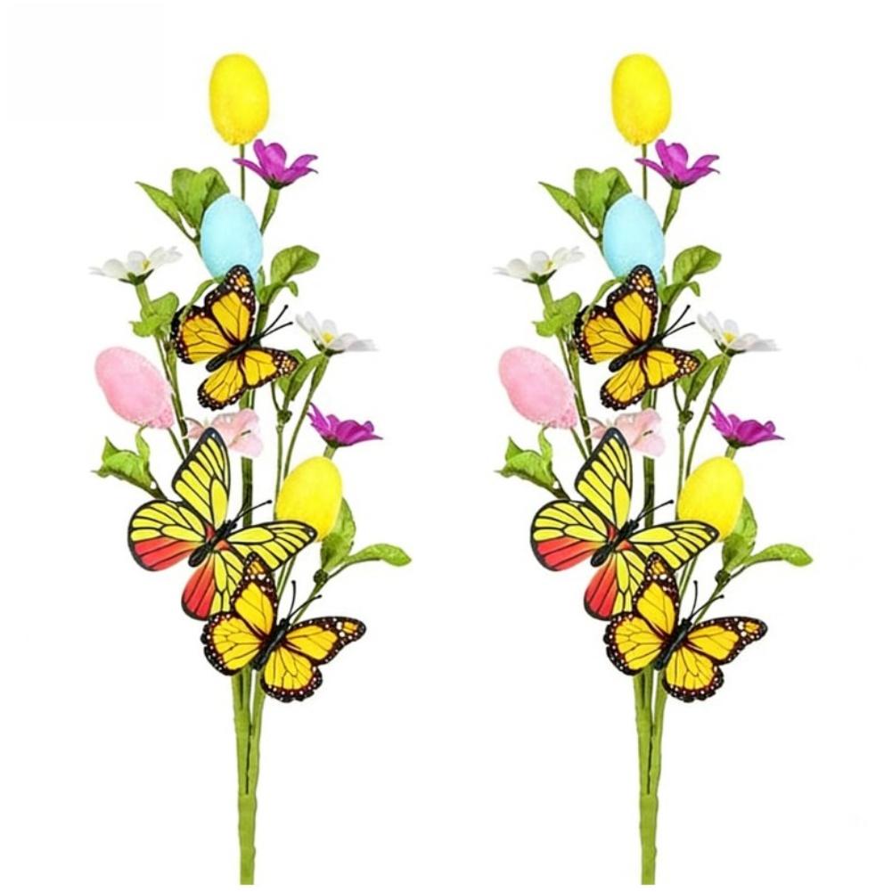 Easter Table Decor DIY Bouquet Stem Easter Egg Butterfly Decoration Artificial Plant Silk Floral Pick Plastic Iron Wire Frame