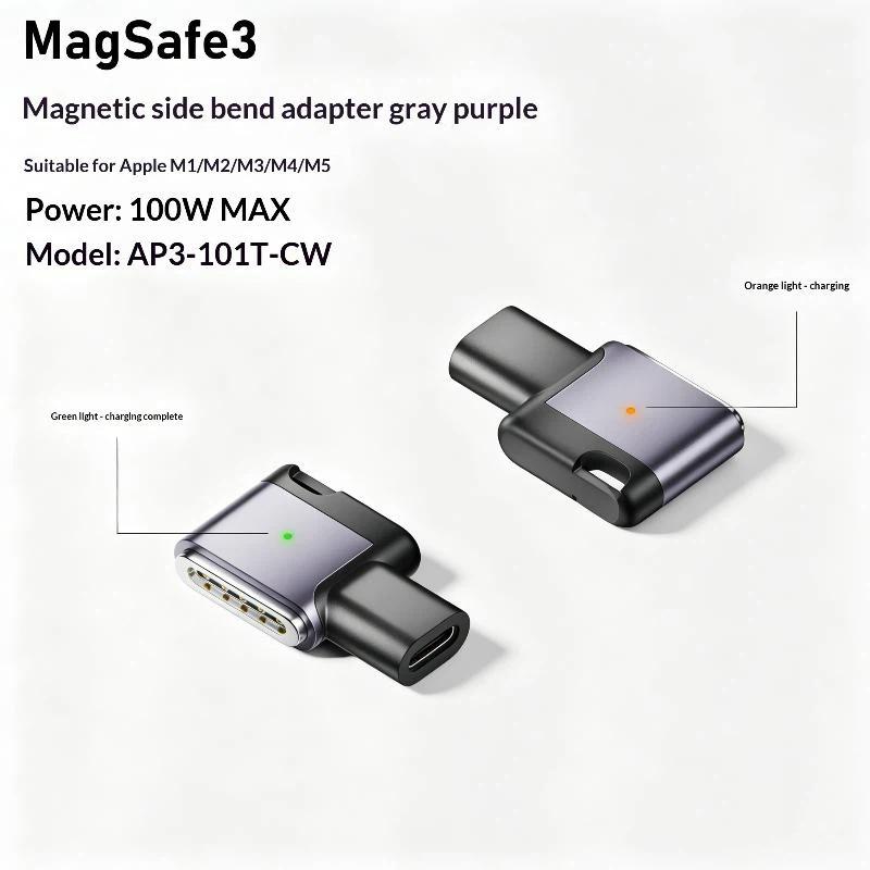 100W For Magsafe3 Side-Bend Magnetic Fast Charging Adapter Compatible With Air Pro M1 M2 M3 M4 M5 Pd Type-C To Magsafe3
