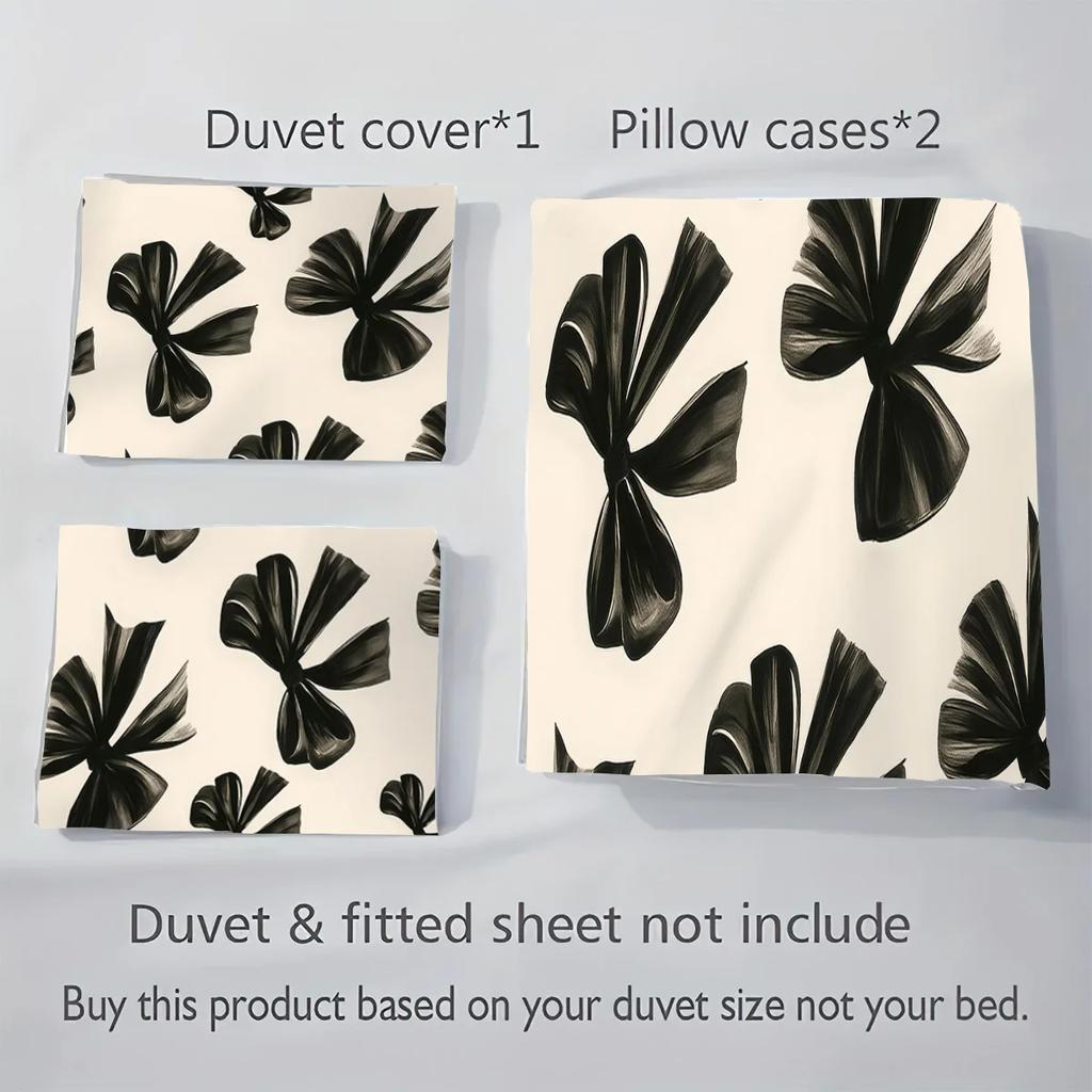 3Pcs Black Bow Print Coreless Bedding Set Multiple Sizes Suitable For Bedrooms And Dormitories Comfortable And Machine Washable