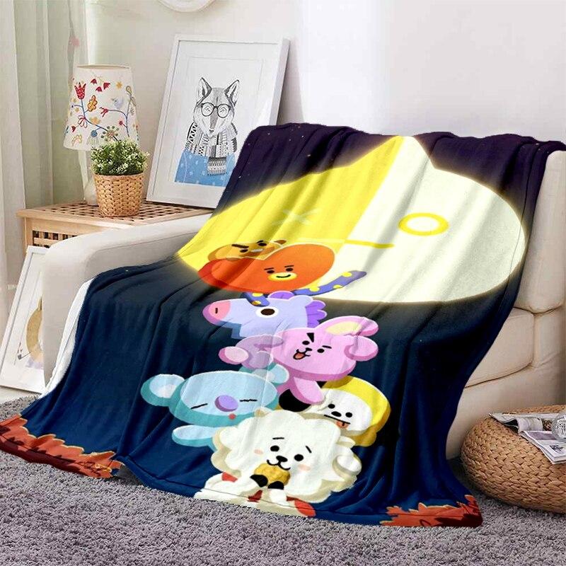2022 Kreslená deka bt21 Měkké fleecové deky Deky Home Dekor Ložnice Obývací pokoj PohovkaDigital potištěné deky na cesty