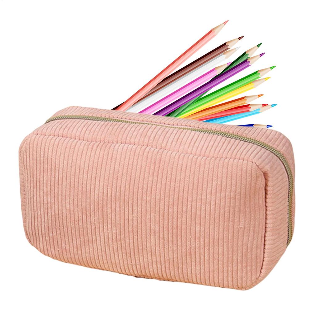Large Capacity Corduroy Pencil Pouch Multi-Functional Stationery Organizer with Ruler, Boys Teens Girls Adults College Essential