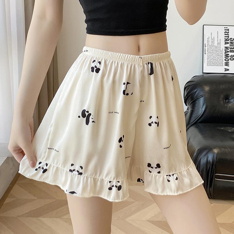 Ladies Summer Thin Cartoon Sweet Floral Satin Ice Silk Breathable Loose Comfortable Leggings