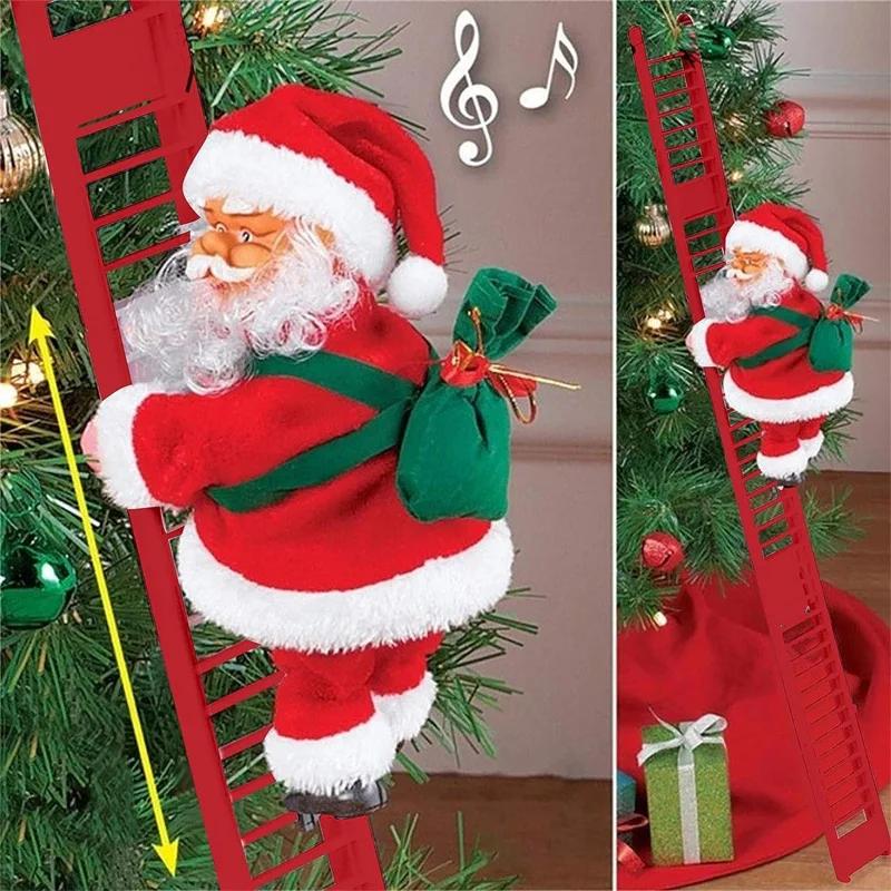 Climbing Santa Claus Doll With Music Christmas Tree Decoration 2025 Xmas Ornament For Home Party Navidad New Year Gift For Kids