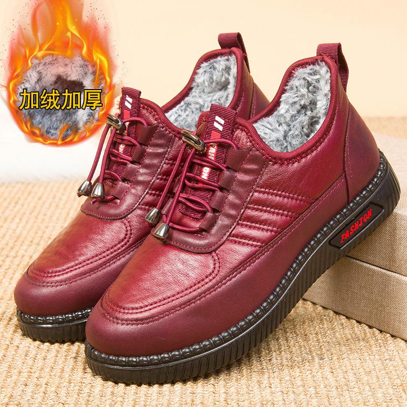 New cotton shoes women's velvet waterproof leather cotton shoes winter cold boots middle old mother cotton boots