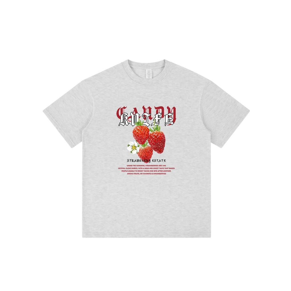 Unisex American Retro Hong Kong Style Strawberry Print T-Shirt - Summer Loose Fit