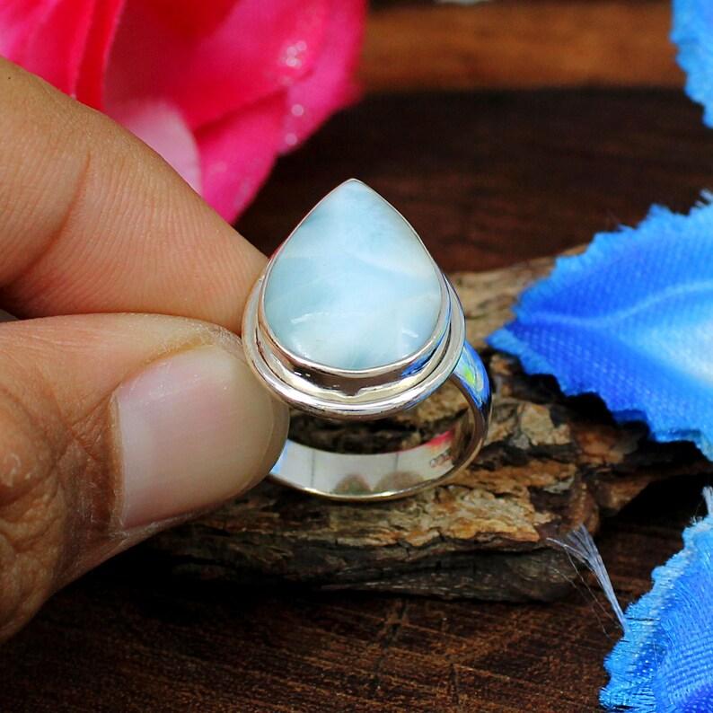 Natürlicher Larimar-Ring aus 925er Silber, Edelstein-Schmuck, Geburtsstein-Schmuck für Frauen, Geschenk für Sie, Weihnachtsgeschenk