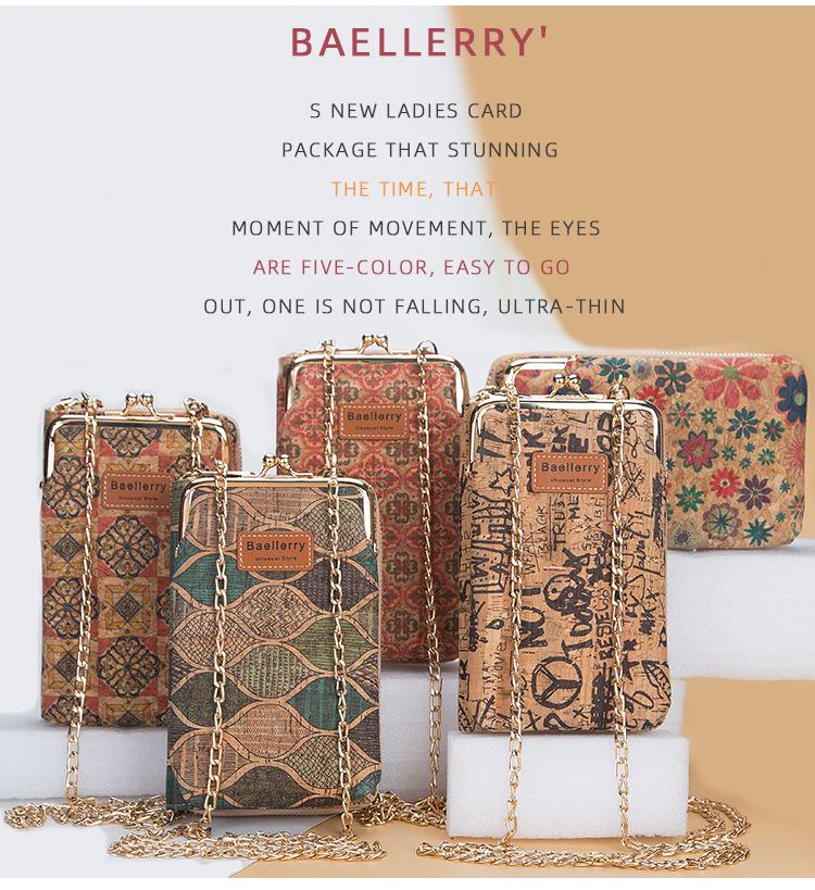 Baellerry Women's Large Capacity Crossbody Wallet - Fashion Wood Grain, Multi-Card Slot, Phone Bag, Korean Style