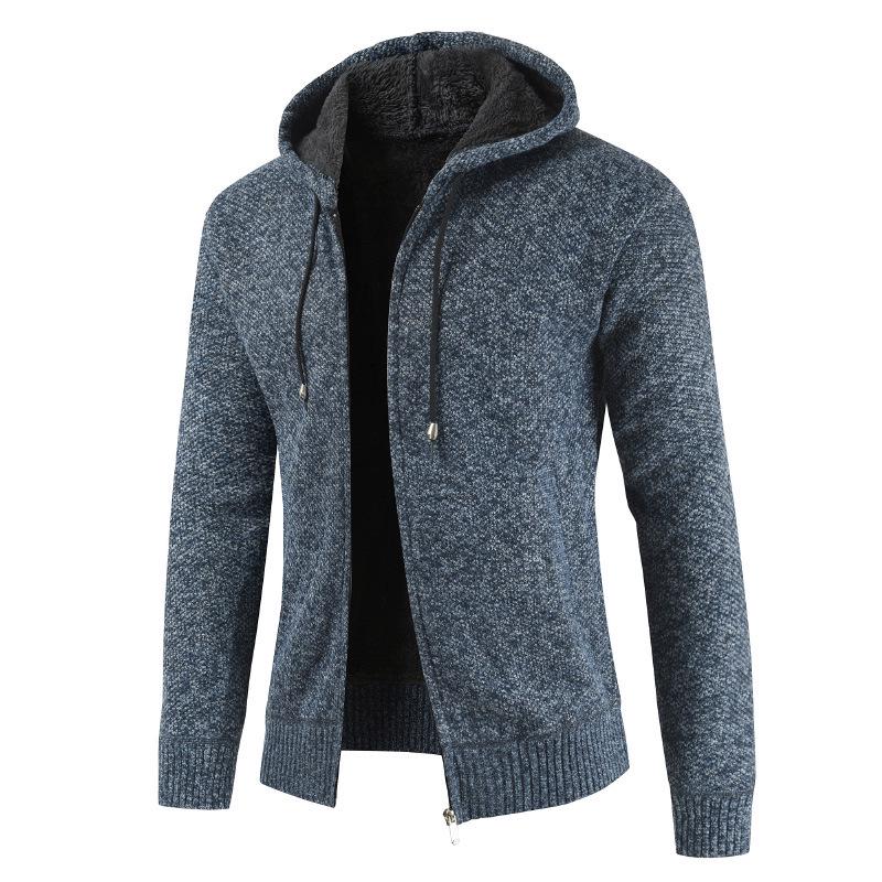 Men's Autumn and Winter Padded and Thickened Solid Colour Jumper Jacket Loose Casual Warm Hooded Zip Outerwear