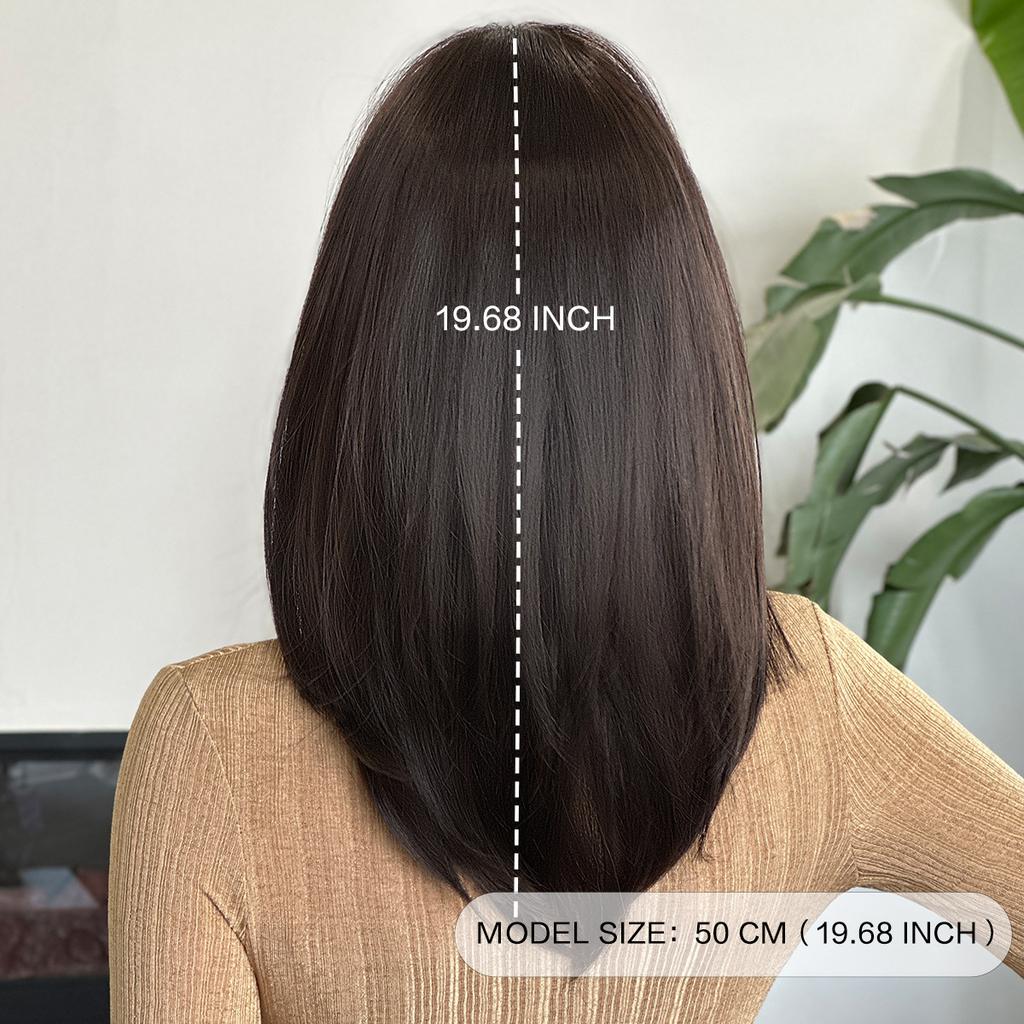 Dark Tea Brown Shoulder Length Straight Wig for Women - Layered Design Daily Outdoor Realistic Hair Full Cap Natural Wig