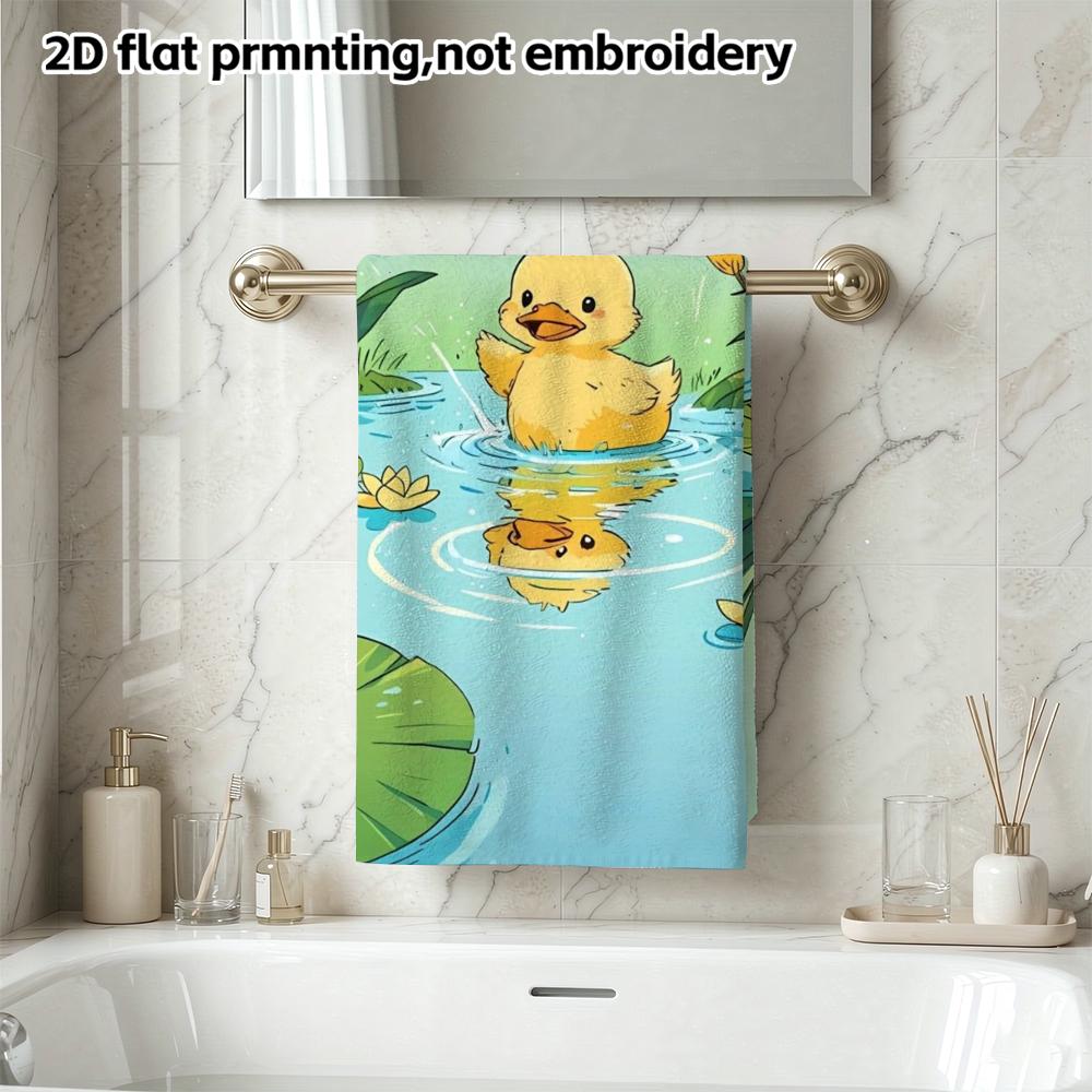 Yellow Duck Pond Soft Bath Towel, Kawaii Duckling Quick Dry Absorbent Towel