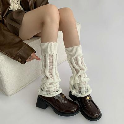 Y2k Hole Leg Warmers White Pile Socks Women Trumpet Leg Covers Jk Calf Socks Gothic Black Punk Japanese Boot Cuffs Slouch Socks