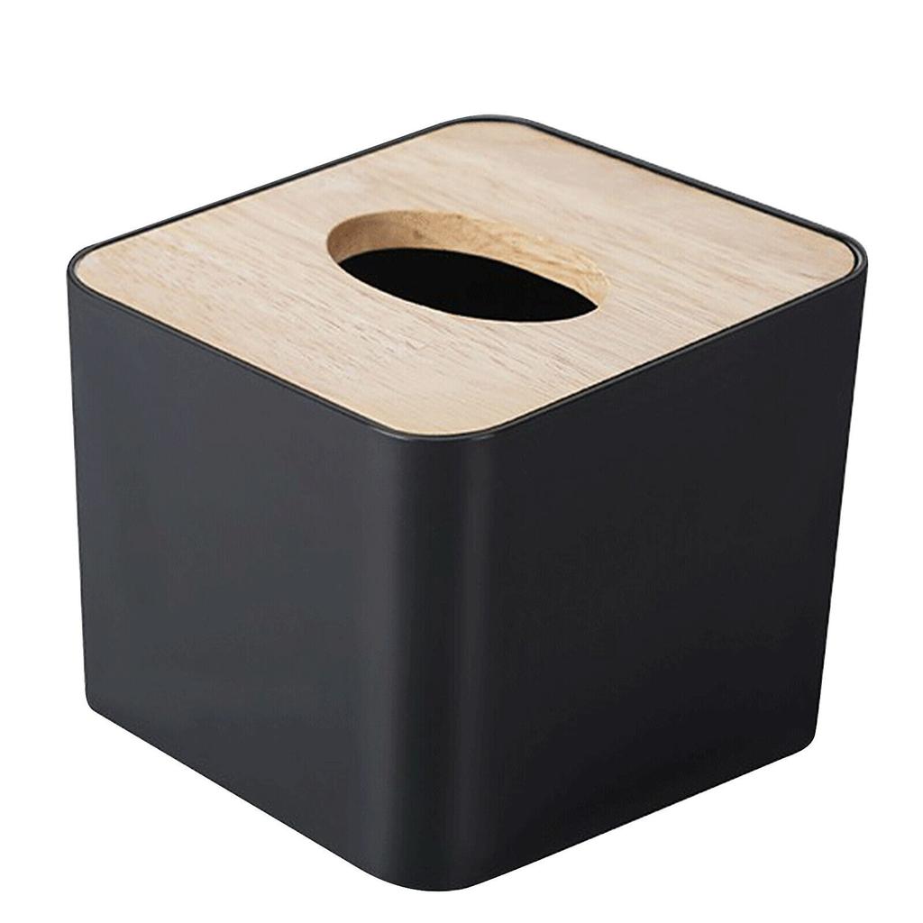 Krycí krabice na ubrousky s bambusovou deskou, obdélníková, plastová, 11 * 11 * 8 cm, krabice s dávkovačem ubrousku do obývacího pokoje, kanceláře, auta, koupelny, malá velká úložná krabice