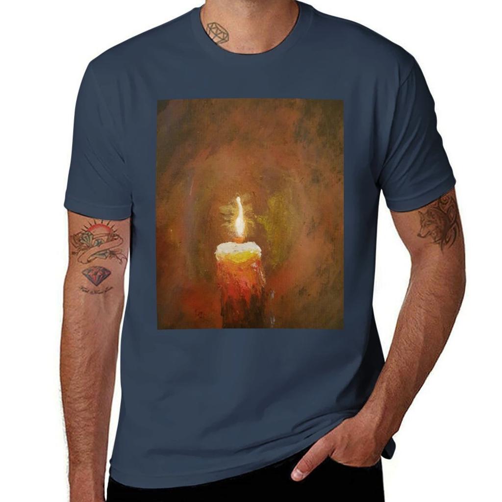 Candle Flame On Black Background TShirt Lightweight Print TShirt