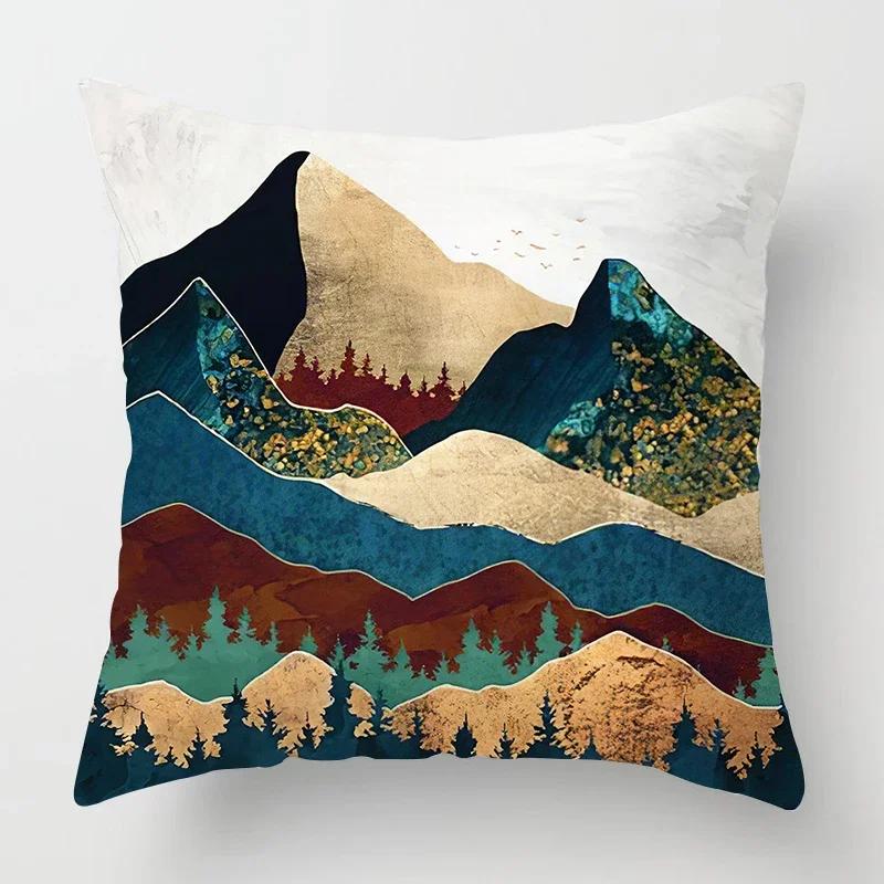 Nordic Mountains Moon Sunrise Metal Painting Pillowcase Sofa Decoration Cushion Cover 40*40 Home Decoration Cushion Cover 60*60