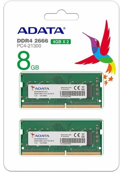 

ADATA Laptop Memory 260Pin 4GB x 2 PC4-21300 DDR4-2666MHz SO-DIMM AD4S26664G19-D