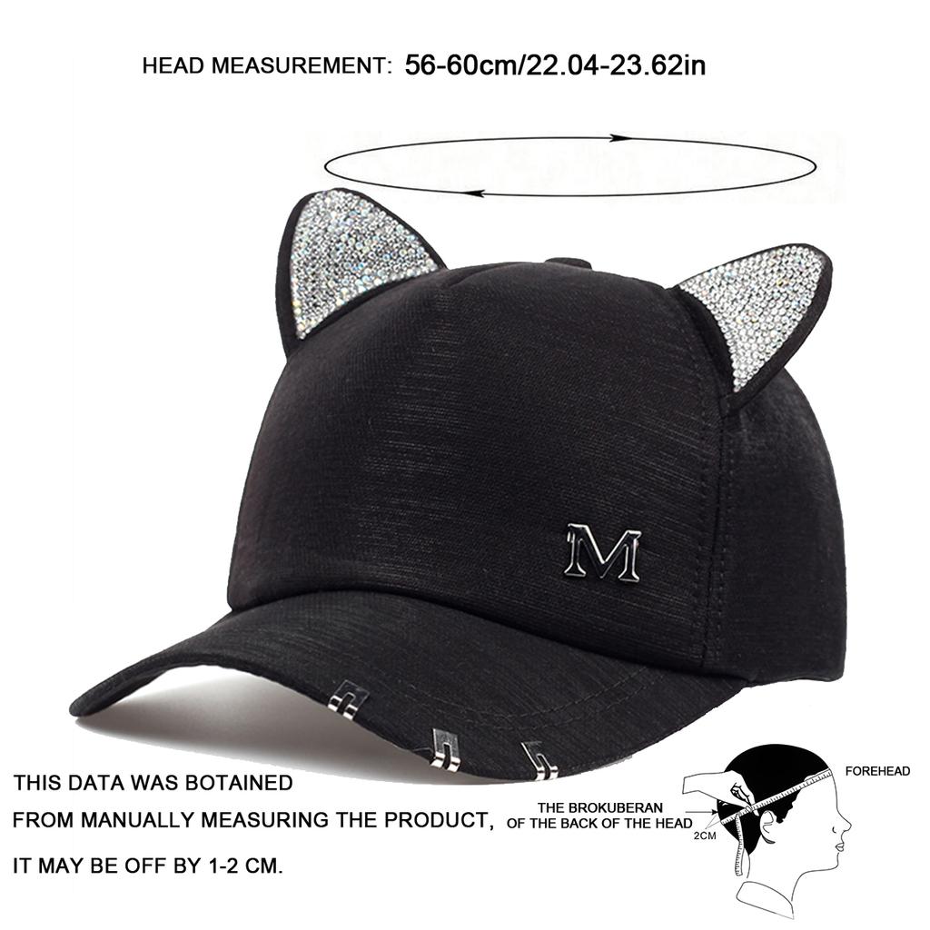 Women Cute Cat Ears M Label Baseball Caps Spring Autumn Outdoor Use Adjustable Casual Hats Sunscreen Hat For Men And