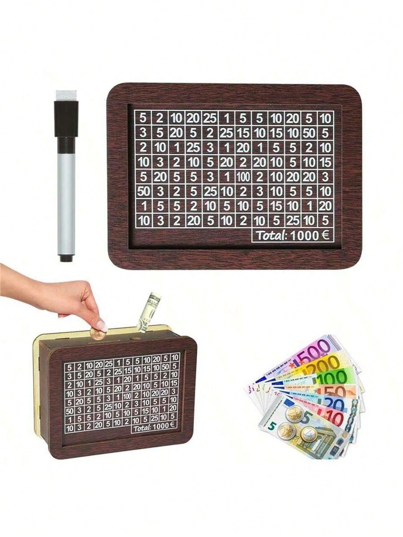 

1 pc wooden money box, Euro piggy bank with erasable pen, Diy digital savings bank, family savings plan, pocket money storage.