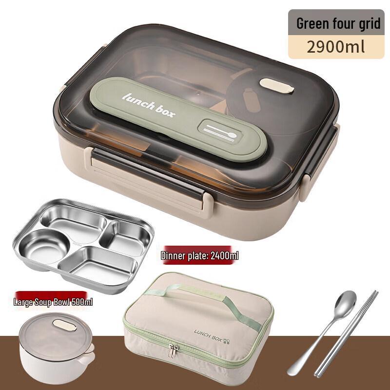 Qiwei Large 5-Compartment Insulated Stainless Steel Lunch Box with Soup Bowl