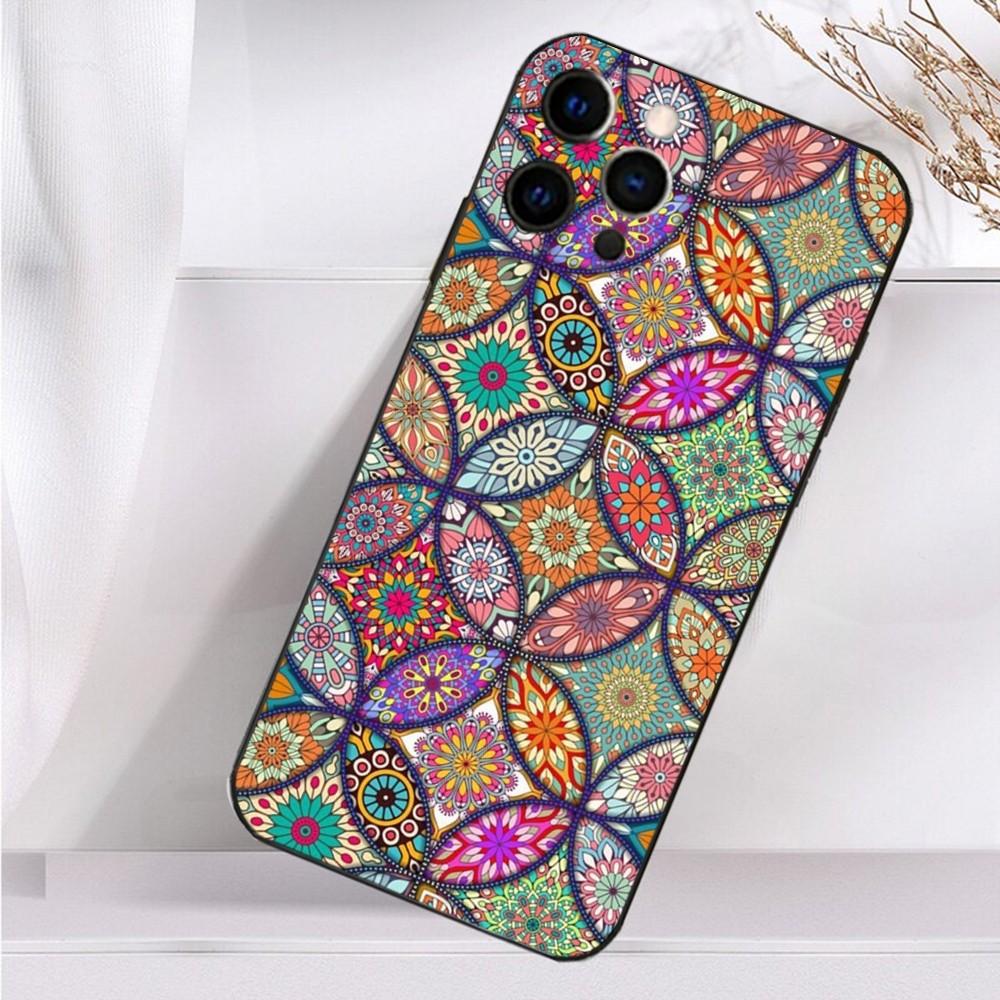M-Moroccan Tile Phone Case For iPhone 16,15,14,13,12,11 Plus,Pro Max,XS,X,XR,SE,Mini,8,7 Soft Silicone Black Cover