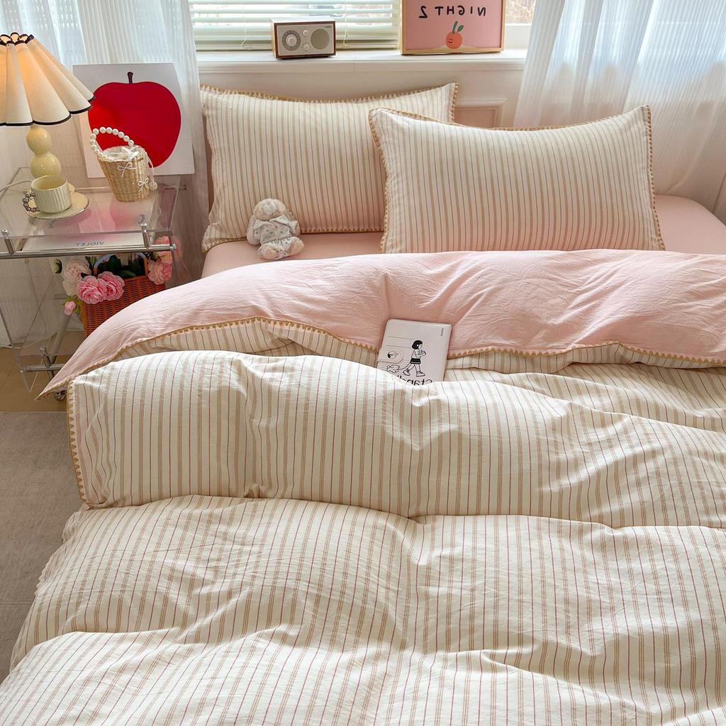 2026 Spring/Summer Cotton Striped Tricot Bedding Set - A-Class Dormitory Collection (Four-Piece)