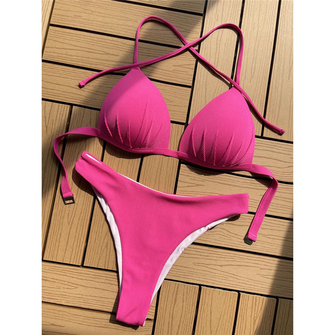 

4 цвета, бразильское бикини с лямкой на шее, женские купальники, женский купальник, комплект бикини из двух частей, купальный костюм, купальный костюм для леди L розовый
