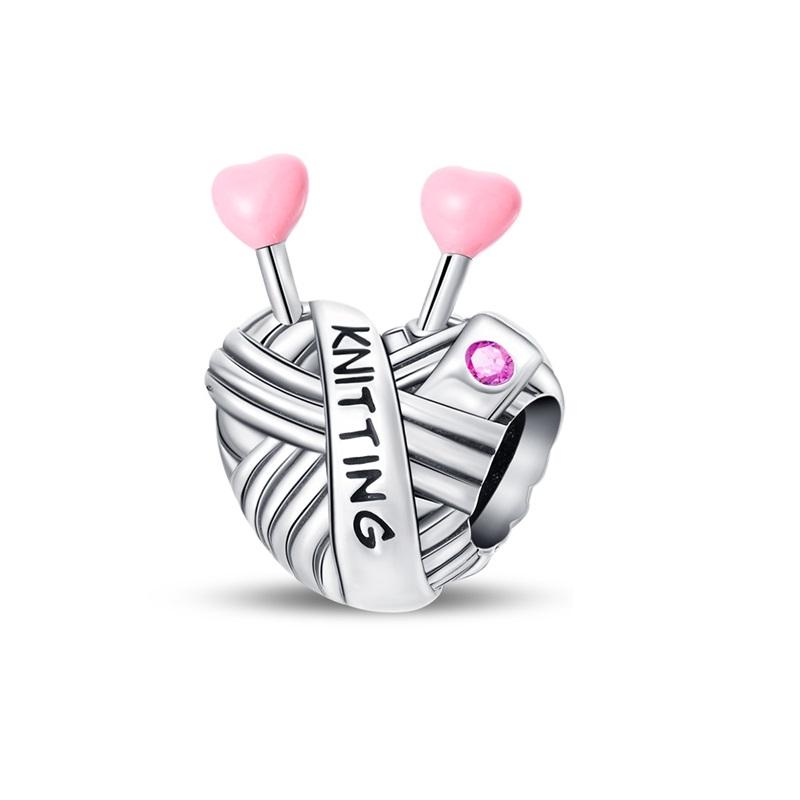 Original Copper Sewing Machine Scissors Charms Bead Inlaid Pink Zirconium Pendants Fit Bracelet Jewelry Lover Gift