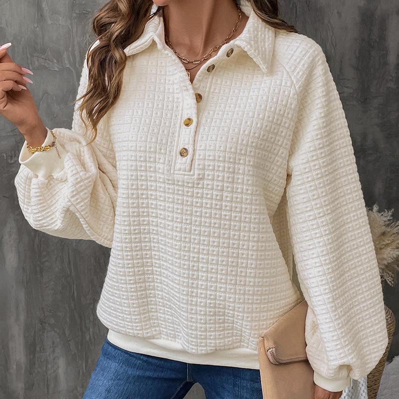Baifen Zhiyi 2025 Autumn/Winter Women's Casual Solid Color Textured Thick Hoodie with Lapel