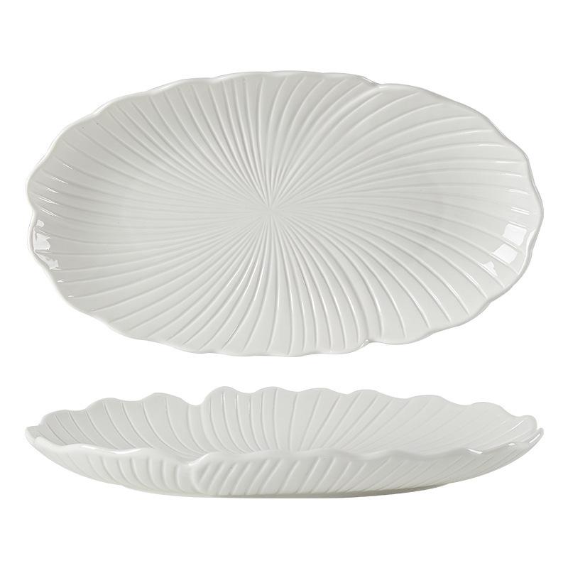 White Porcelain Oval Seafood Plate - High-Temperature Resistant, Ideal for Restaurants and Hotels.