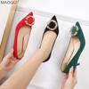Pointed Toe Office Ladies High Heel Pumps Metal Decors Slip-on Suede Leather Women's Heels Fashion Talons Elegant Large Size 46