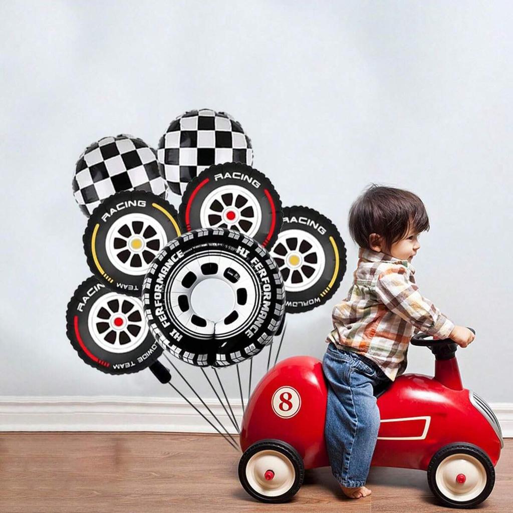 7Pcs Racing Tire Aluminum Film Balloon Set Racing Theme Wedding Birthday Party Decoration Balloon