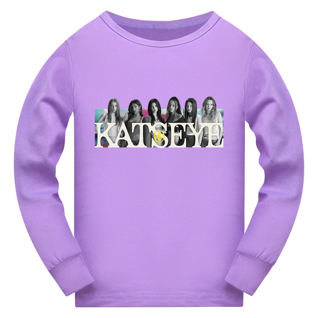 5350 Dětské dívčí tričko s dlouhým rukávem Vzor s potiskem KATSEYE