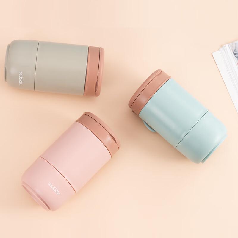 ZISIZ Insulated Double-Layer Plastic Breakfast Soup Cup with Spoon