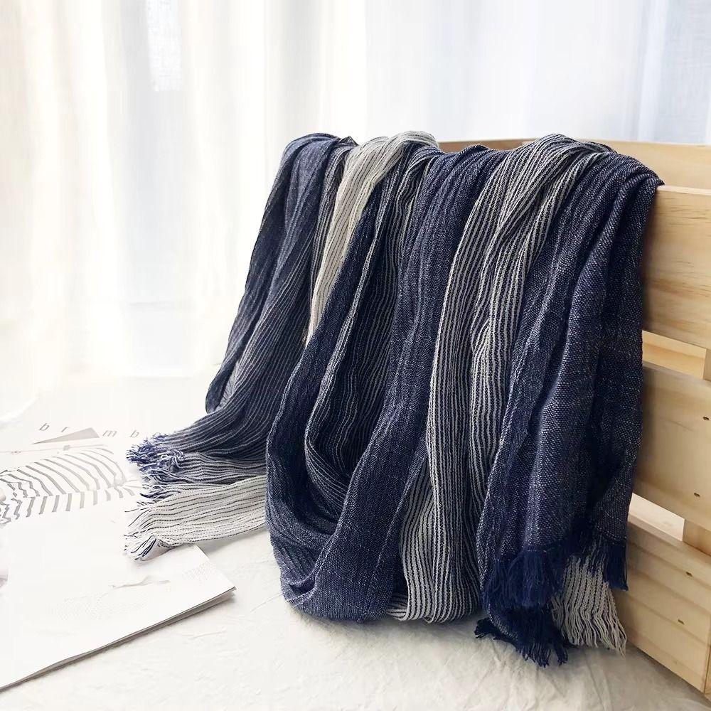 Wrinkled Long Neckerchief Soft Tassel Bufandas Shawls Casual Unisex Striped Scarf